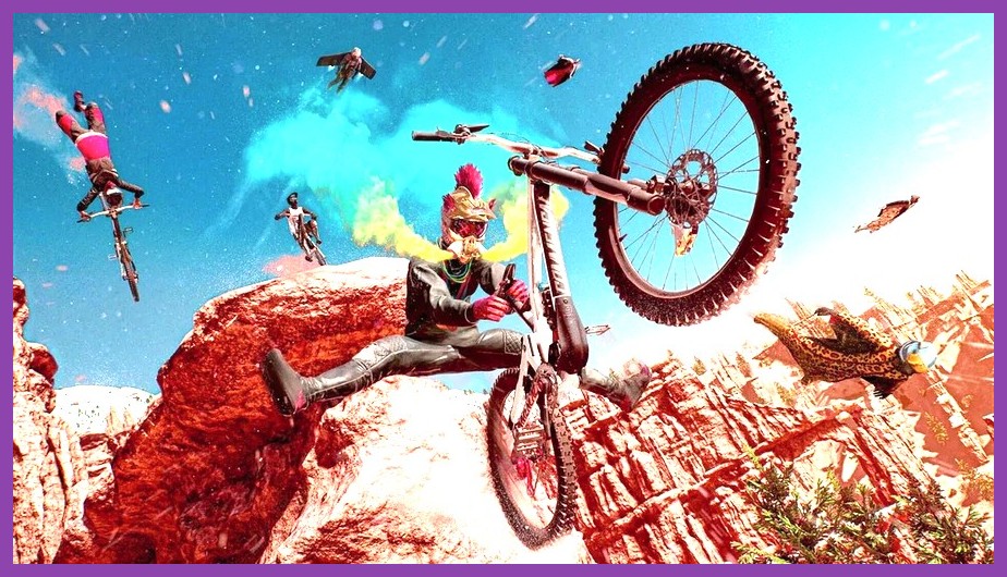 Riders Republic massive open world map showing career events and sponsors