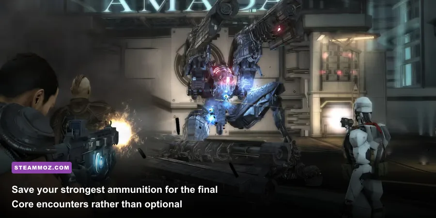 Binary Domain squad facing the final boss in the Core