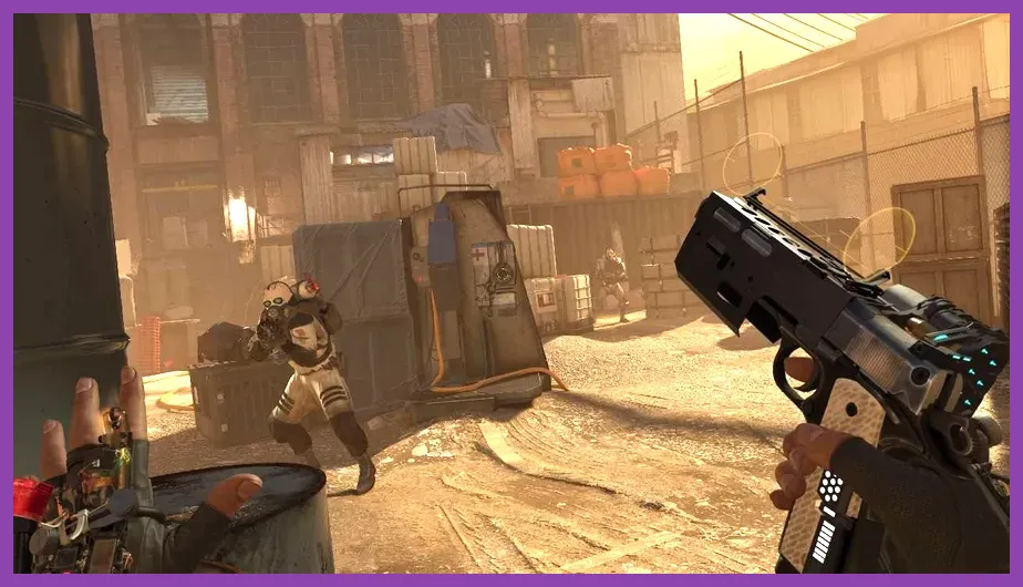 Player aiming the combat shotgun in Half-Life Alyx