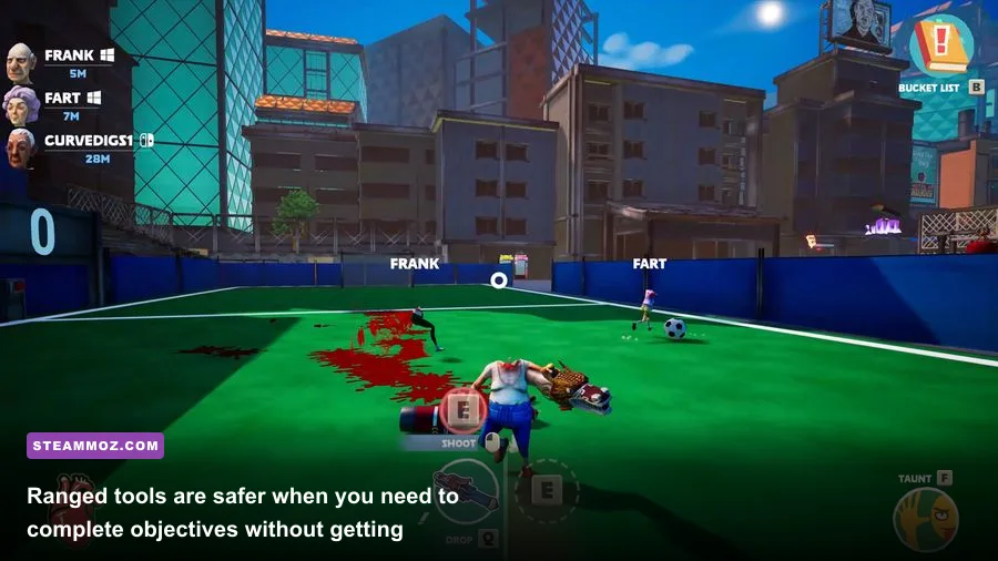 Just Die Already Crossbow and Nail Gun equipment shown during a mission