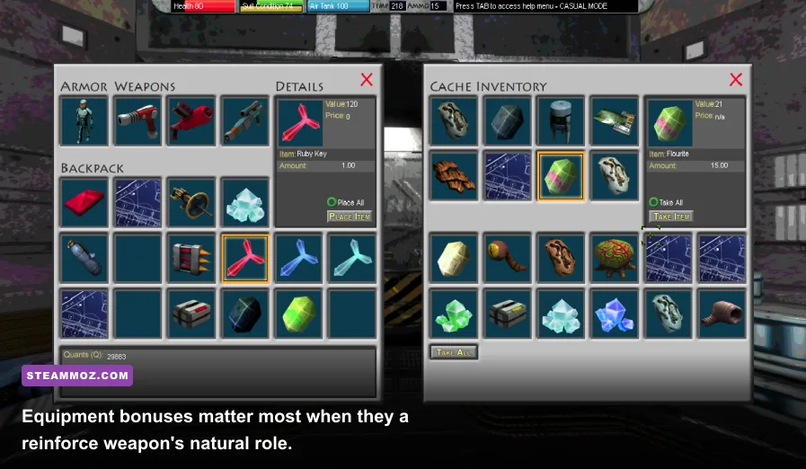 Fast Break equipment menu showing armor modules and utility items