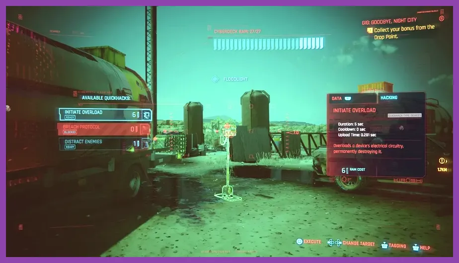 Cyberpunk 2077 Netrunner quickhack combat interface