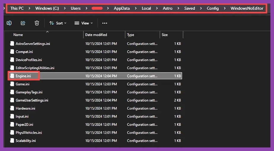 File Explorer showing the path to Avowed's Engine.ini in %USERPROFILE%/AppData/Local/Avowed/Saved/Config/WindowsNoEditor