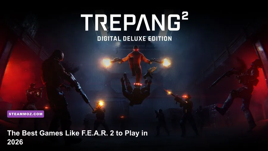 A montage of the best games like F.E.A.R. 2 including Trepang2, Severed Steel, Selaco, and Doom 3