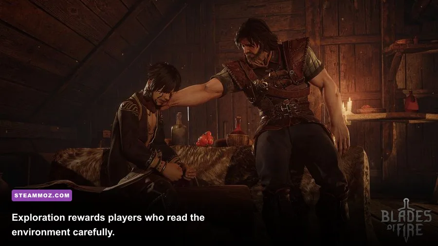Aran and Adso exploring a ruined region in Blades of Fire