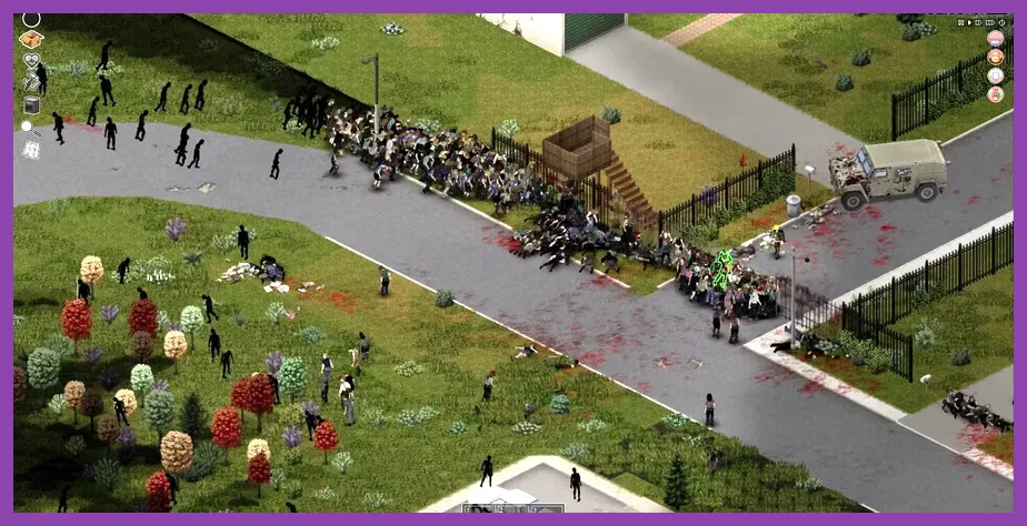 Project Zomboid screen with hundreds of zombies on screen