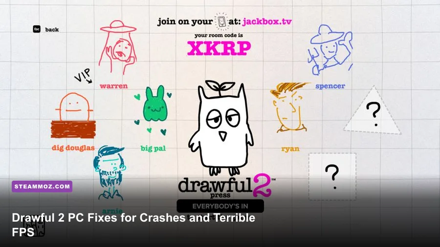 Drawful 2 PC gameplay showing a player drawing on a colorful canvas