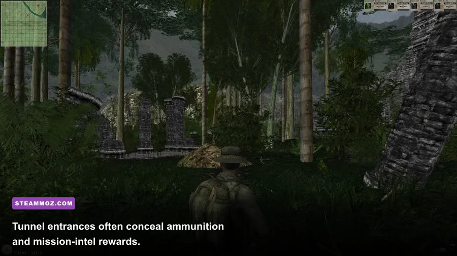 Elite Warriors Vietnam underground tunnel containing a hidden weapon cache