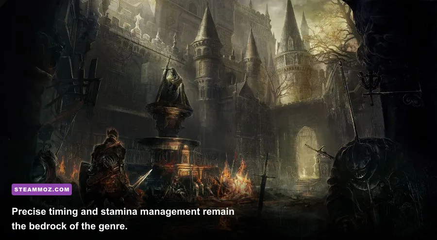 Intense melee combat showcasing stamina management and parry mechanics