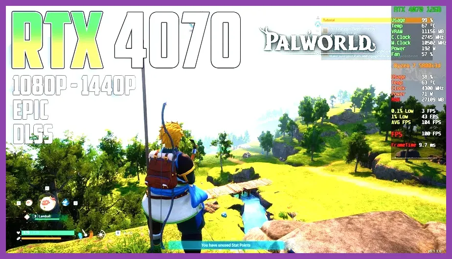 Palworld ultra textures with high shadows and DLSS quality enabled
