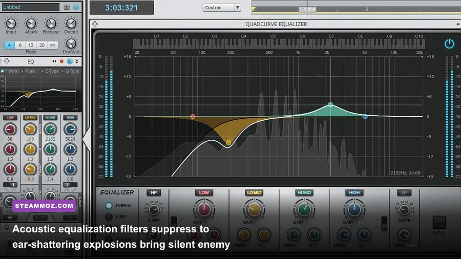 Parametric equalizer software isolating high-mid footsteps frequencies for competitive play