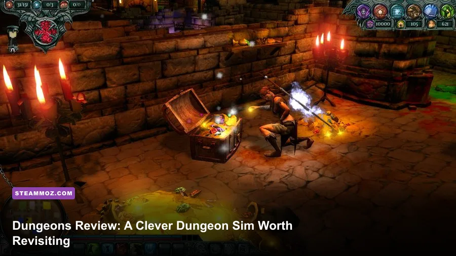 Dungeons 2011 gameplay showing the Dungeon Lord managing an underground lair