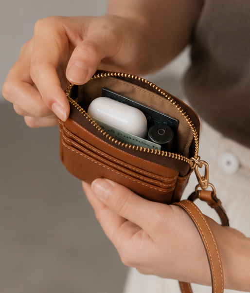 Dompet Koin Kulit Asli Pria Wanita RFID Mini Pouch Resleting Premium Warna Cokelat,Tan,Hitam