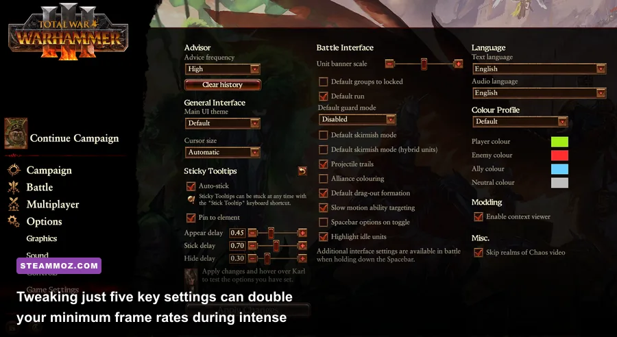 Total War Warhammer 3 advanced graphics configuration screen