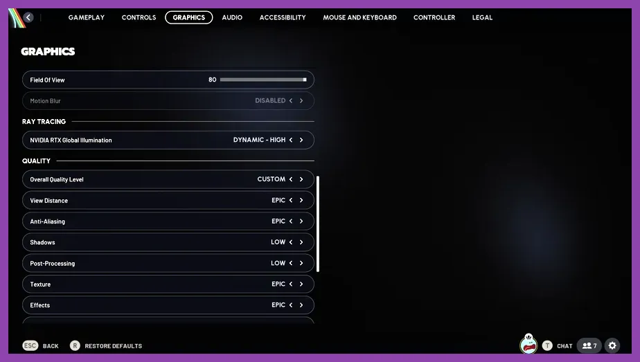 Settings menu showing low texture and shadow quality in ARC Raiders