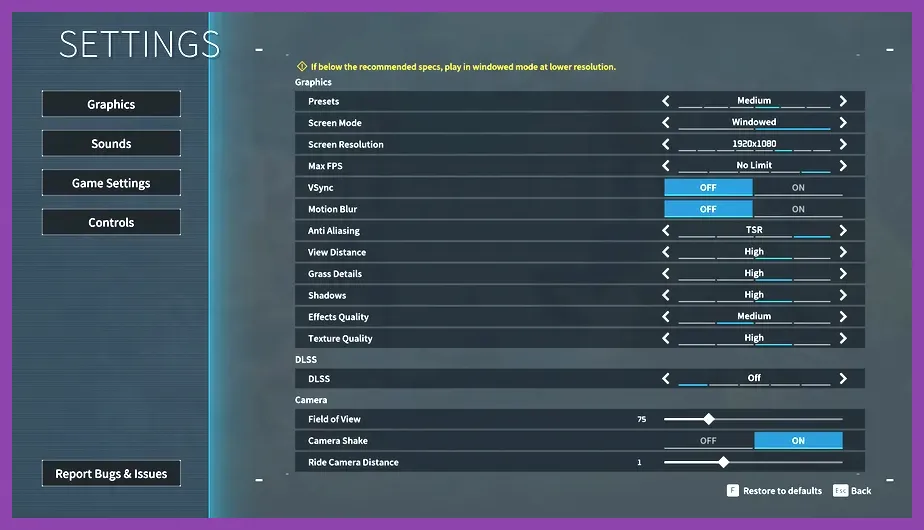 Side-by-side comparison of Palworld graphics presets