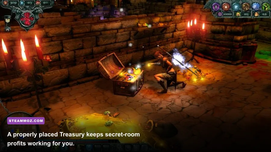 A fully built Treasury room storing gold in Dungeons