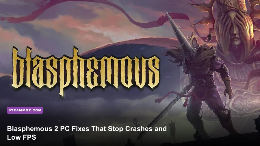 Blasphemous 2 PC gameplay showing the Penitent One exploring a dark cathedral