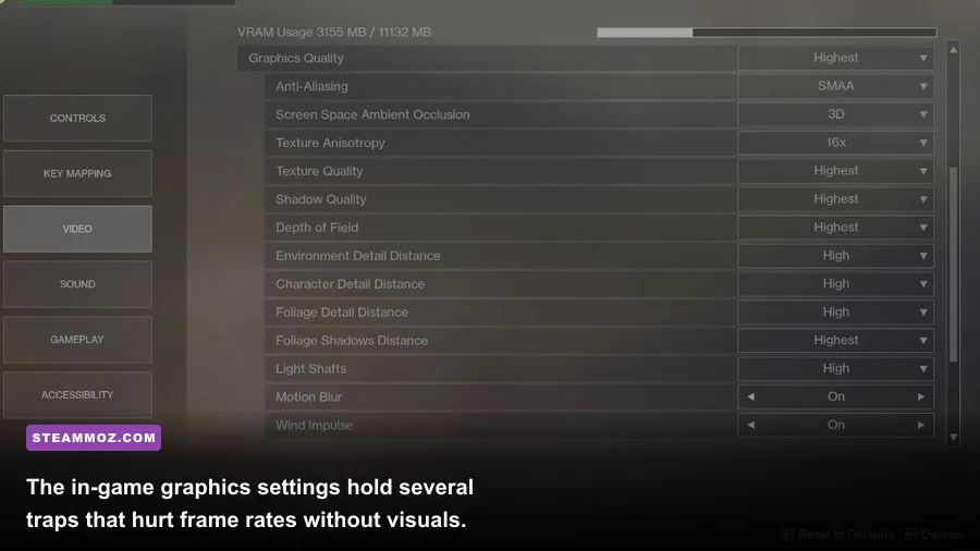 Destiny 2 in-game video settings and graphics options menu