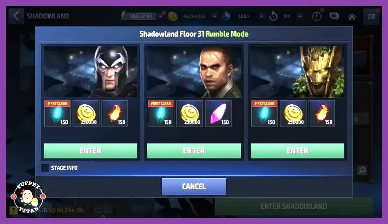 Shadowland tower floors in Marvel Future Fight