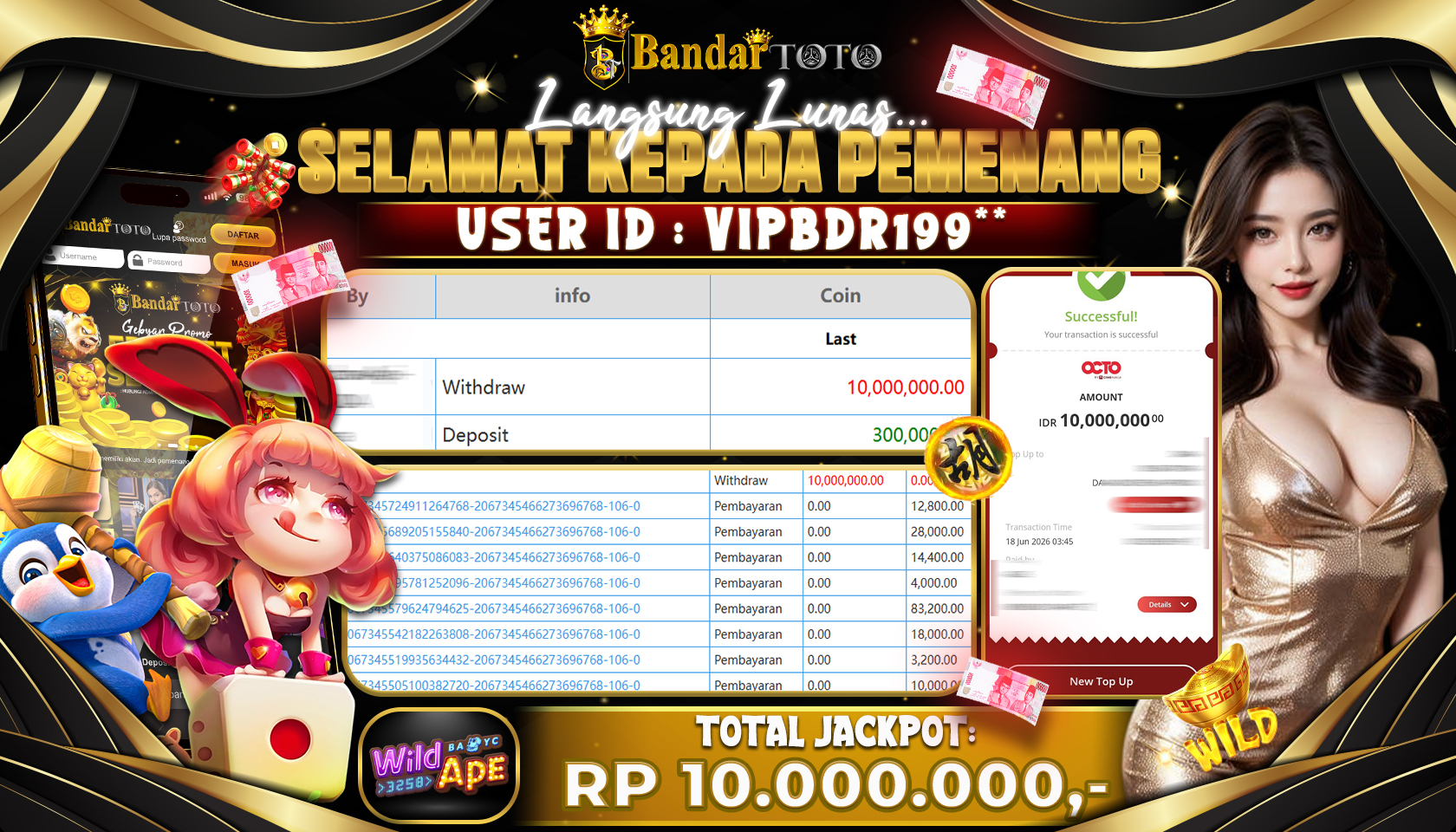 BANDARTOTO JACKPOT PG-WILD APE 10 JUTA DIBAYAR LUNAS,-