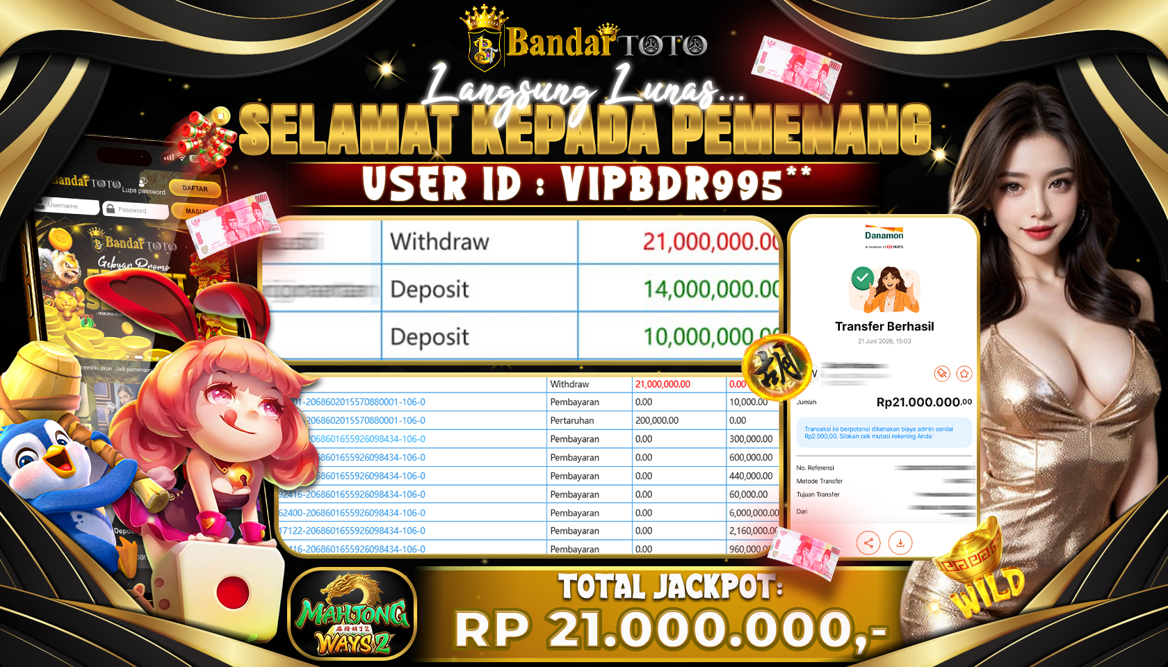 BANDARTOTO JACKPOT PG-MAHJONG WAYS 2 21 JUTA DIBAYAR LUNAS,-