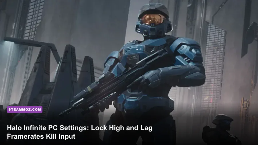 Halo Infinite Spartan engaging in competitive multiplayer combat on PC
