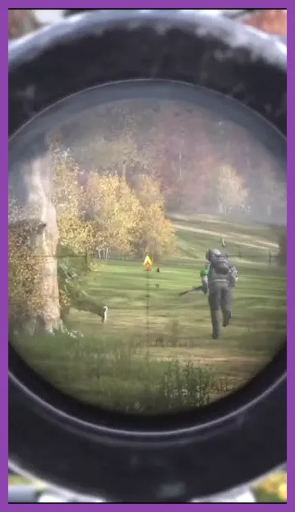 DayZ ghillie sniper watching over military airfield from a forest hill position