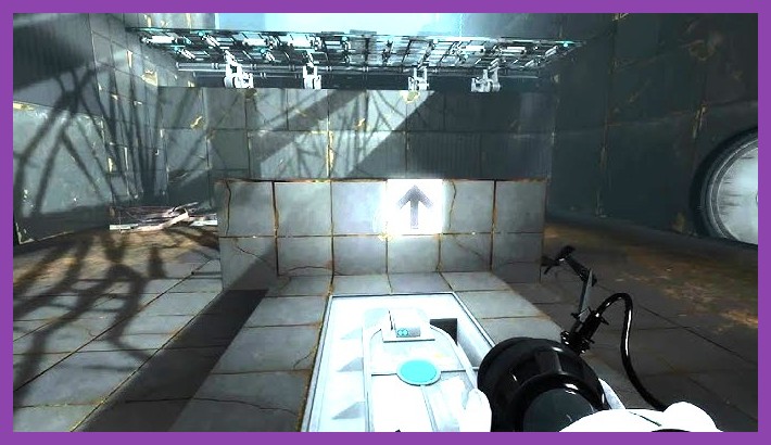 Portal 2 puzzle gameplay inside Aperture Science testing chamber