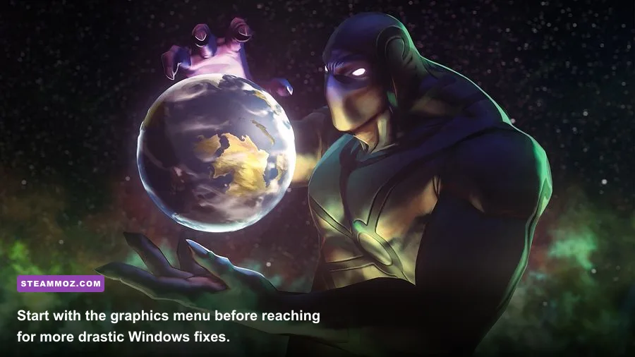 ENIGMA graphics settings menu on PC with resolution and quality options