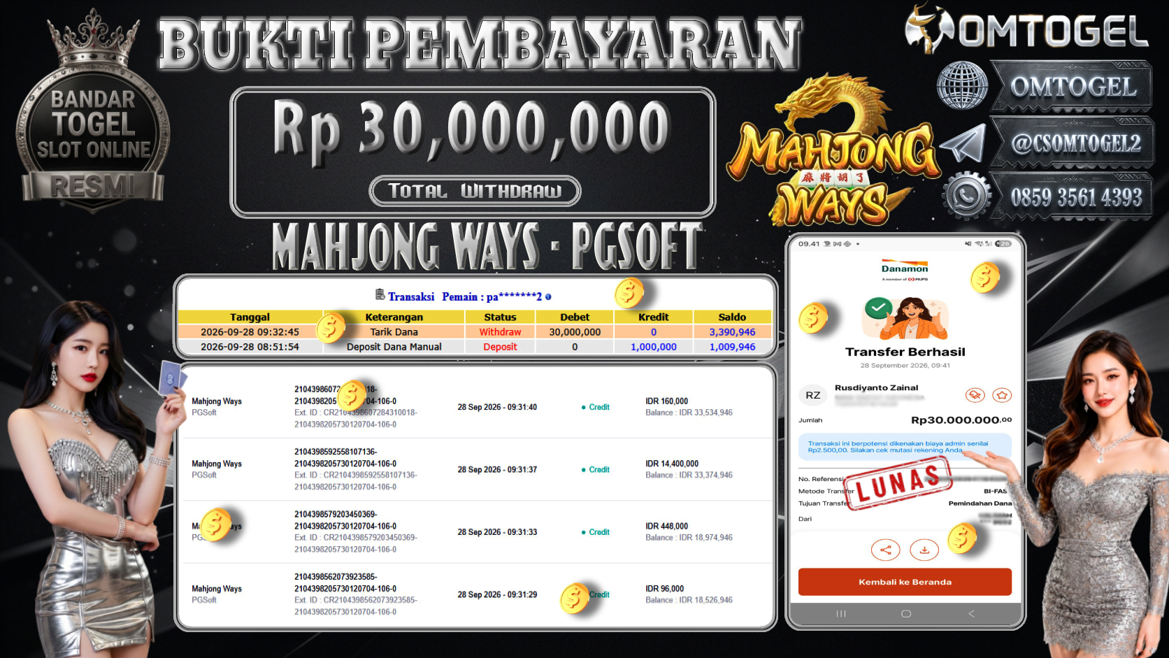 OMTOGEL JACKPOT PGSOFT MAHJONG WAYS Rp.30,000,000,- DIBAYAR LUNAS