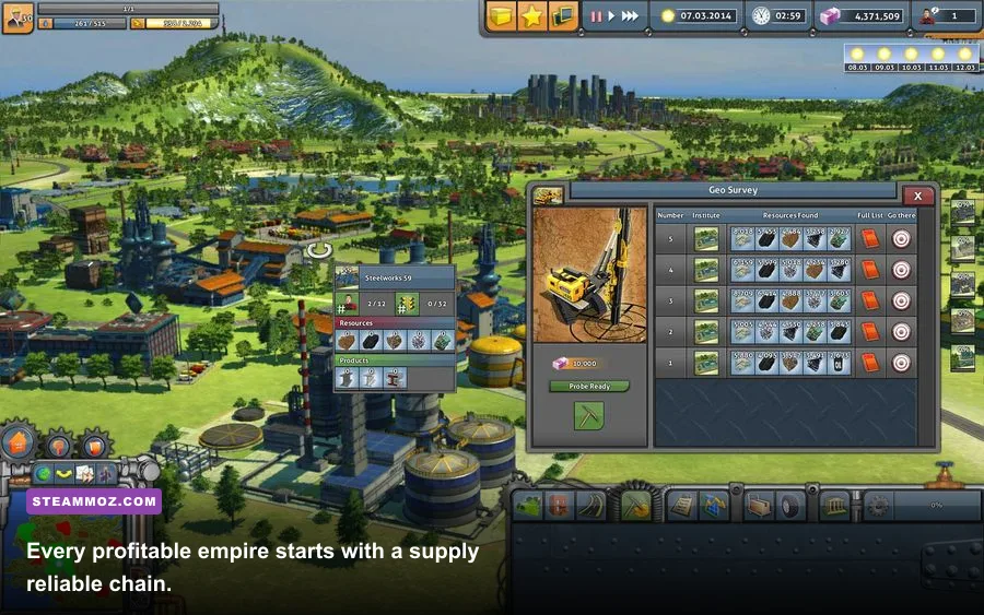 Industry Empire factory production chain connecting raw materials and processing plants