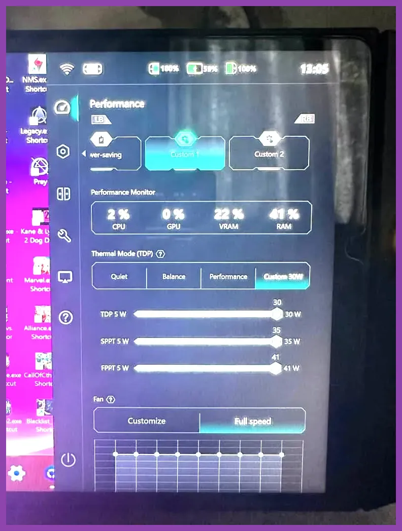 Legion Space custom TDP and fan curve settings