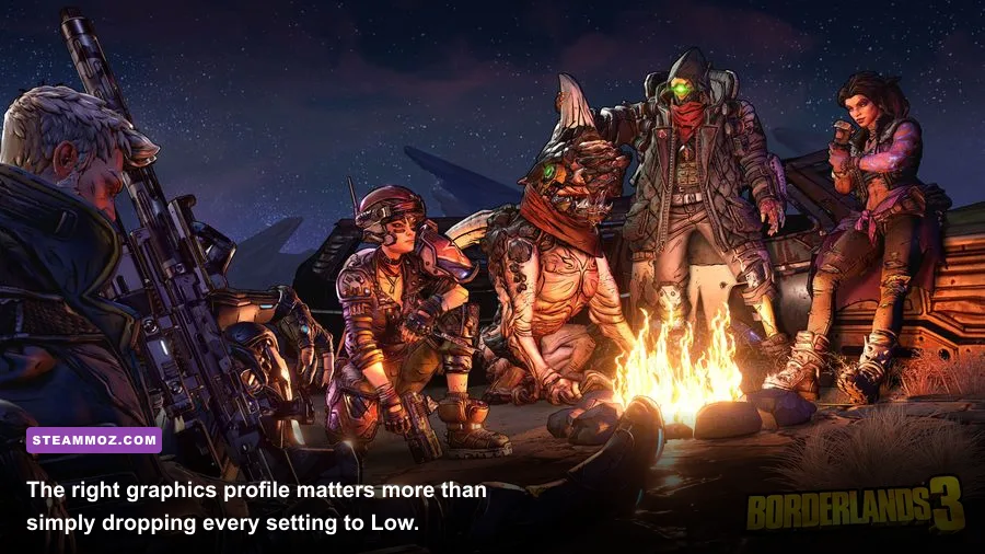 Borderlands 3 PC graphics settings menu showing performance options
