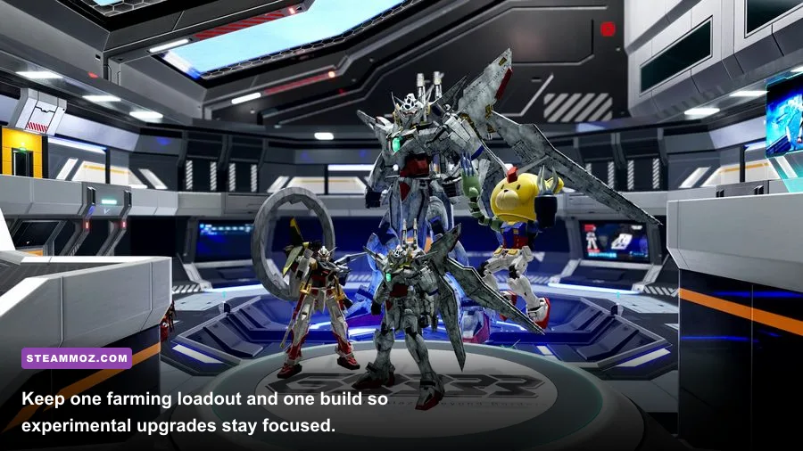 Custom Gunpla displayed in the Gundam Breaker 4 hangar