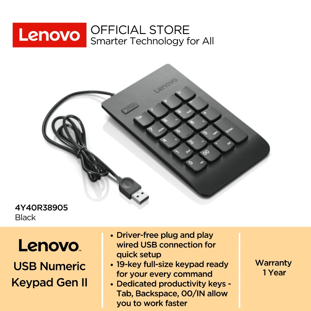 Lenovo USB Numeric Keypad GII Wired 4Y40R38905 Wired Number Pad External