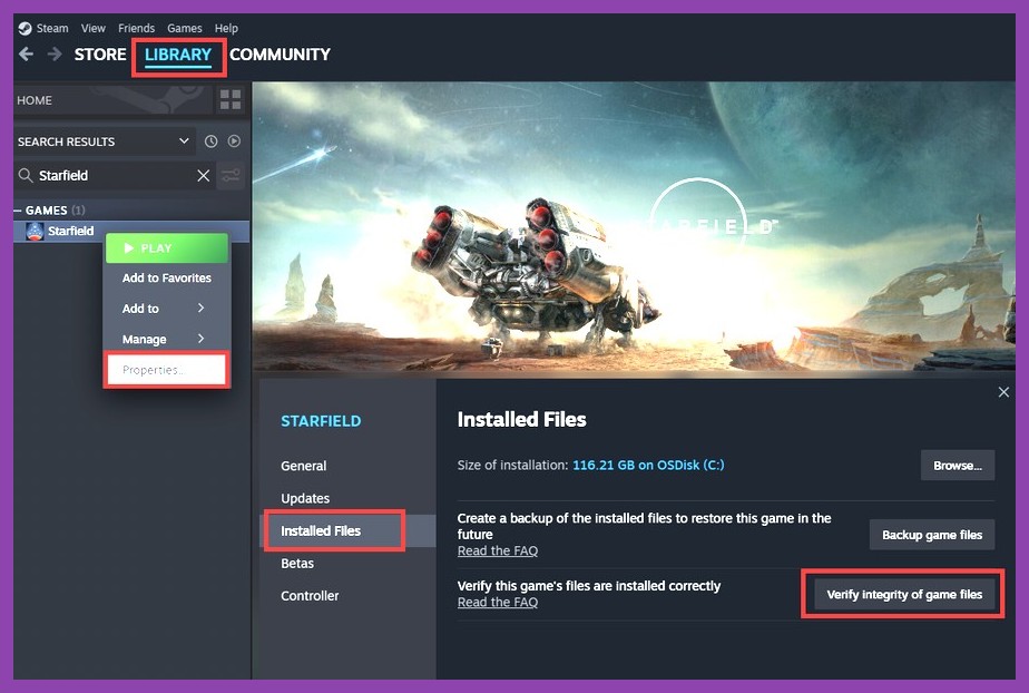 Steam client interface verifying integrity of game files