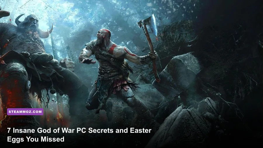 Kratos and Atreus rowing a boat through the Lake of Nine in God of War on PC