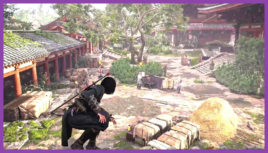 Naoe performing a hidden blade assassination in Assassins Creed Shadows