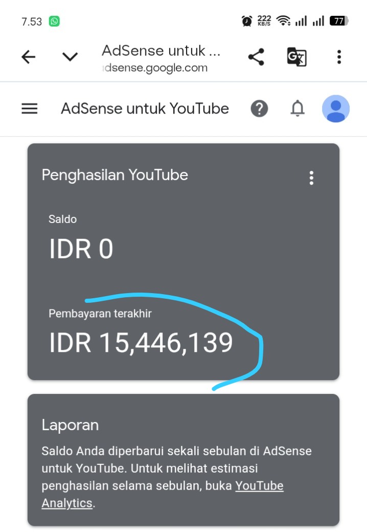 Bukti AdSense Dashboard