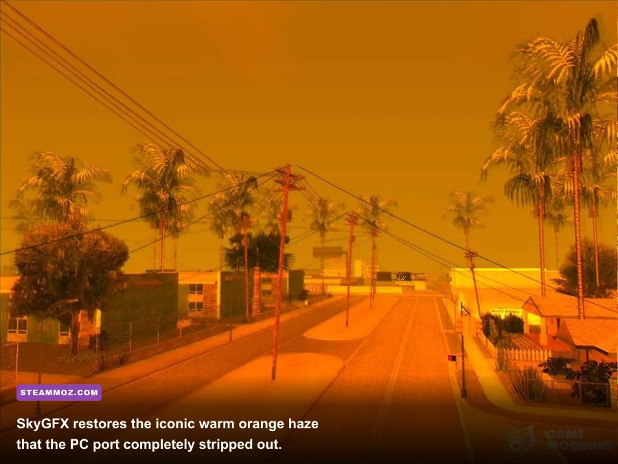 GTA San Andreas SkyGFX graphic mod showing PS2 warm atmosphere color grading