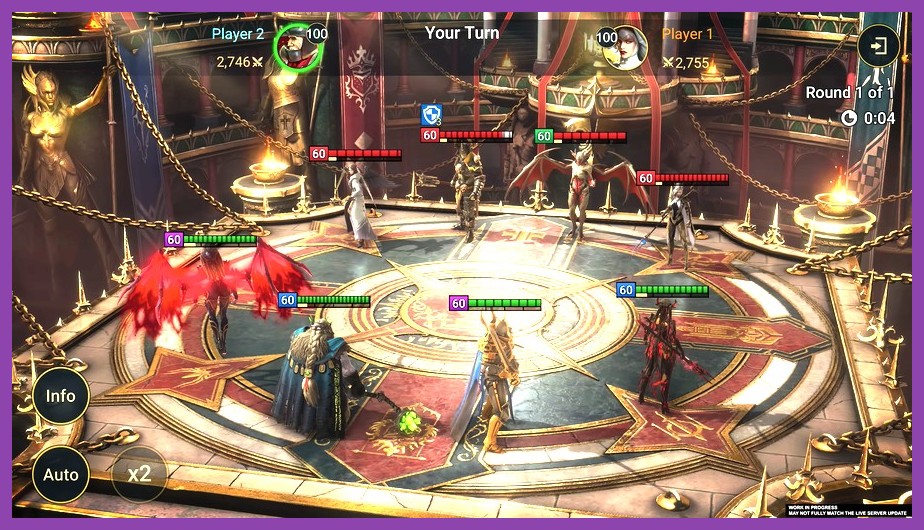 Action screenshot of a high-tier Arena battle in Raid Shadow Legends