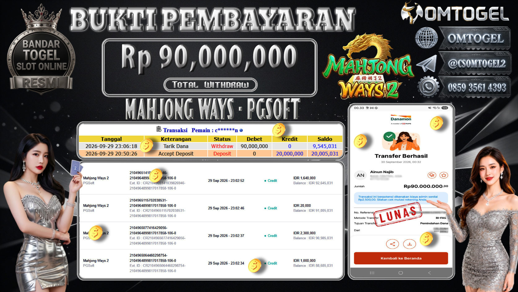 OMTOGEL JACKPOT PGSOFT MAHJONG WAYS 2 Rp.90,000,000,- DIBAYAR LUNAS