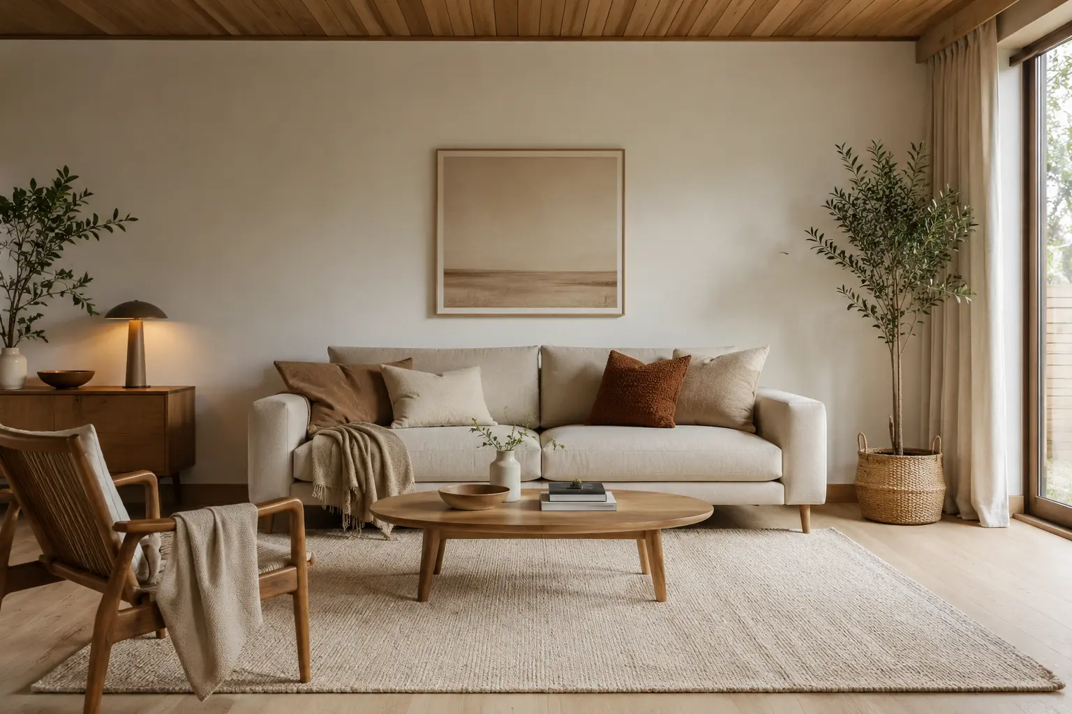 Scandinavian living room with a well-proportioned sofa and coffee table