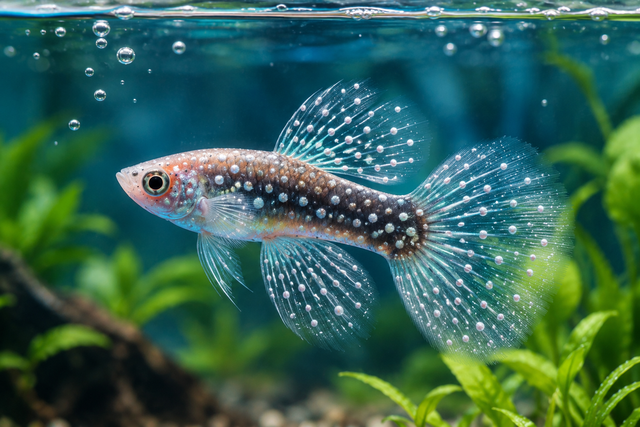 Guppy fish with white spot ich disease symptoms