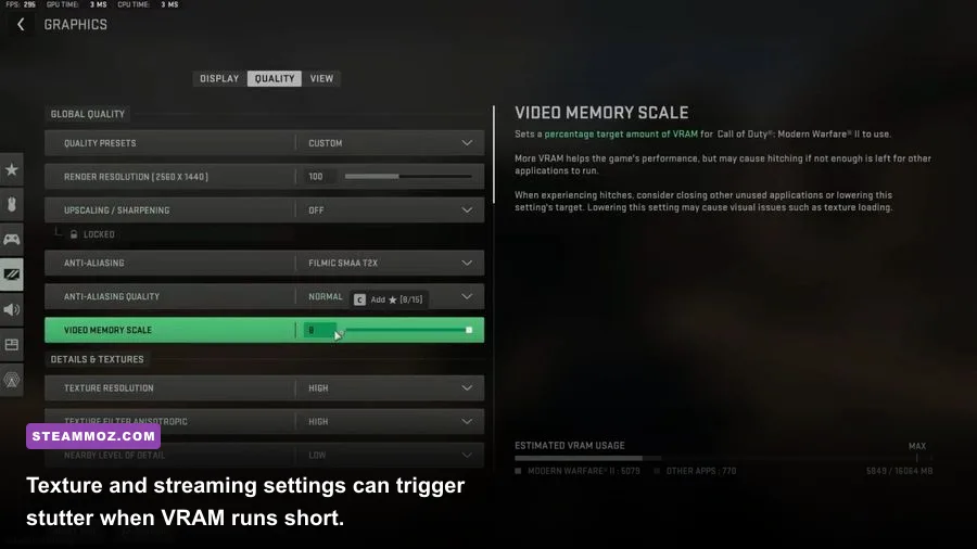 Call of Duty Warzone PC VRAM scale target and texture streaming options