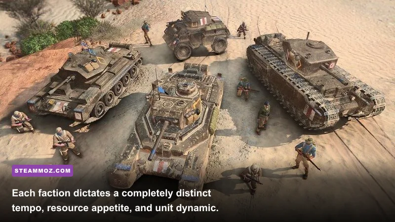 Deutsches Afrikakorps mechanized halftracks advancing across North African sand dunes