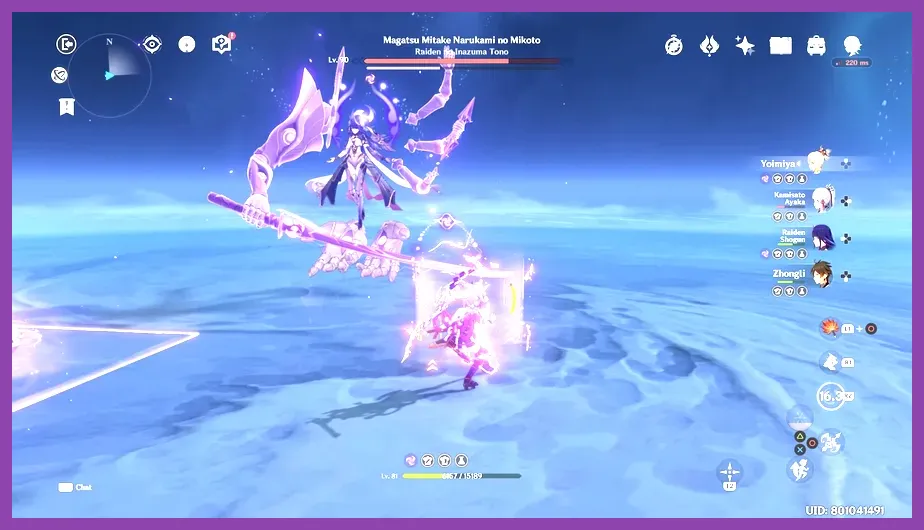 Genshin Impact player defeating a weekly boss with specific mechanics