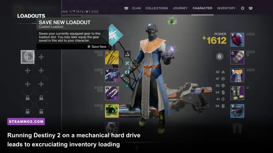 Destiny 2 Guardian character screen showcasing exotic armor and loadout slots