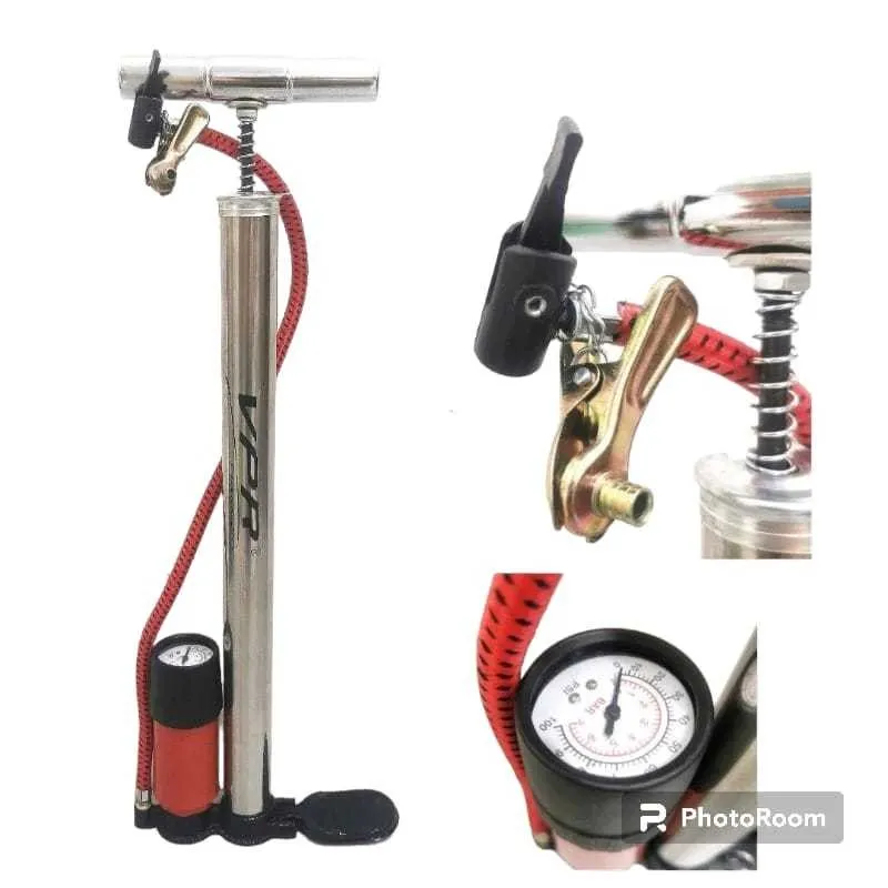Pompa Angin VIPER YSK Chrome – Kompresor Manual Ban Sepeda Motor Mobil + Meter Tekanan - Gambar 2